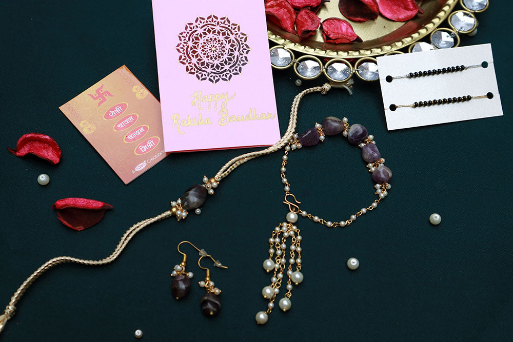 PAYA Natural Stone Rakhi and Lumba / Sister Rakhi Combo With Earrings