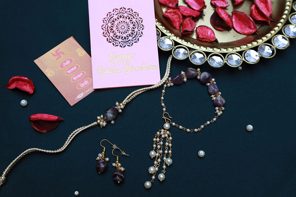 PAYA Natural Stone Rakhi and Lumba / Sister Rakhi Combo With Earrings