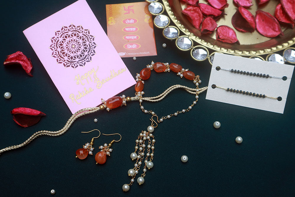 PAYA Natural Stone Rakhi and Lumba / Sister Rakhi Combo With Earrings