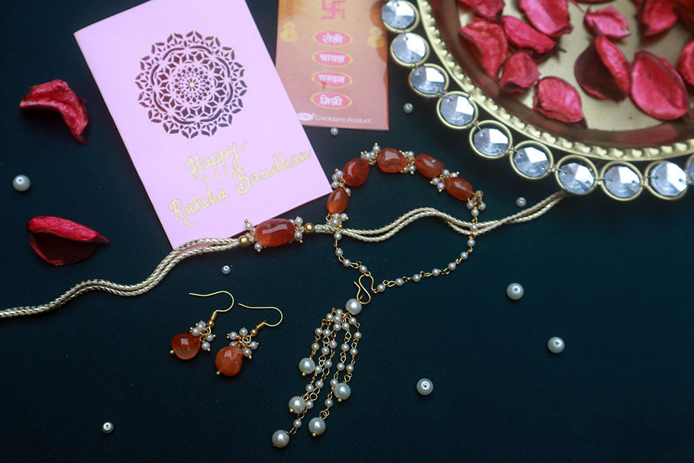PAYA Natural Stone Rakhi and Lumba / Sister Rakhi Combo With Earrings