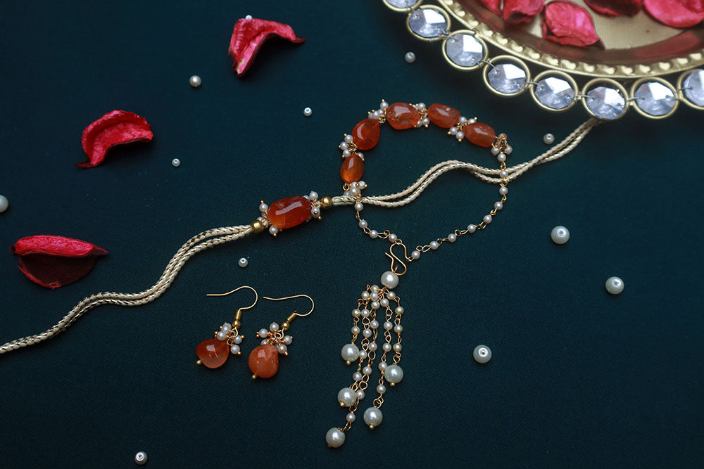 PAYA Natural Stone Rakhi and Lumba / Sister Rakhi Combo With Earrings