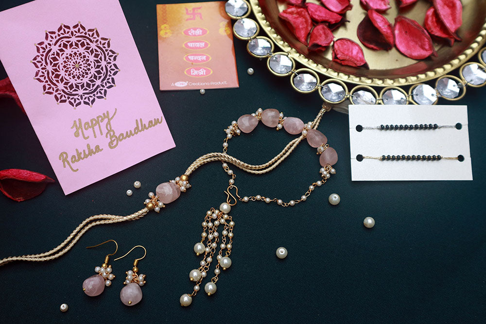 PAYA Natural Stone Rakhi and Lumba / Sister Rakhi Combo With Earrings