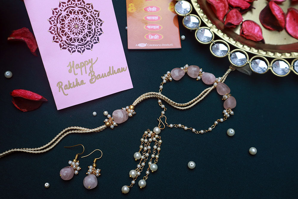 PAYA Natural Stone Rakhi and Lumba / Sister Rakhi Combo With Earrings