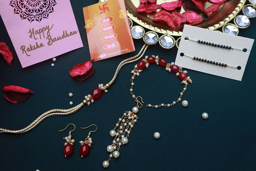PAYA Natural Stone Rakhi and Lumba / Sister Rakhi Combo With Earrings