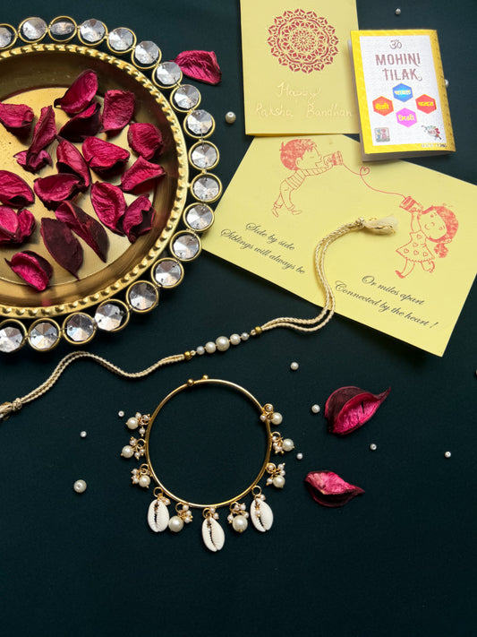 PAYA Pearl Rakhi and Shell Bangle Lumba / Sister Rakhi Combo