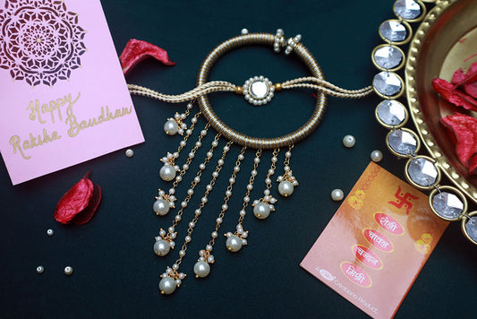 PAYA Minimalist Kundan Rakhi and Lumba / Sister Rakhi Combo - Set of 2
