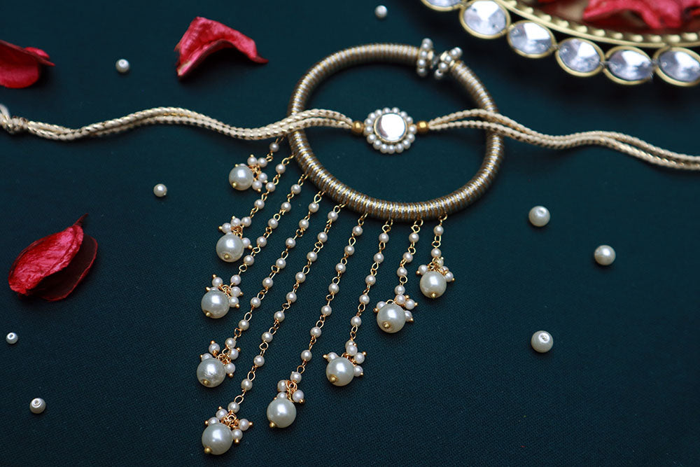 PAYA Minimalist Kundan Rakhi and Lumba / Sister Rakhi Combo - Set of 2