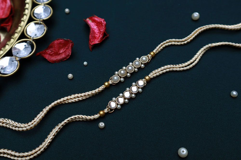 PAYA Classic Kundan and Pearl Rakhi Combo