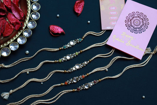 PAYA Round Kundan Rakhi Combo - Set of 5