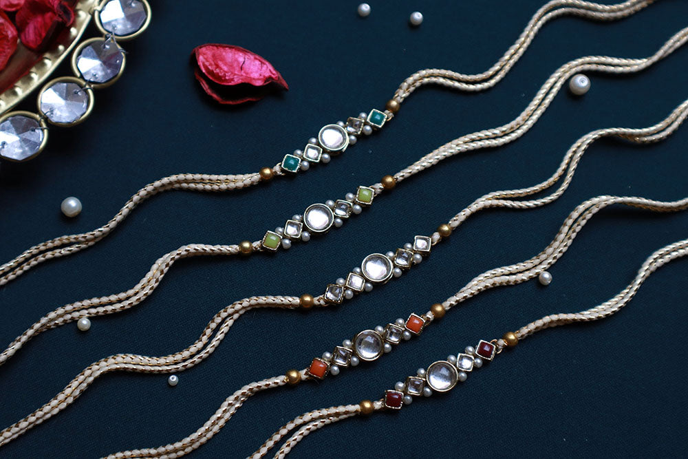 PAYA Round Kundan Rakhi Combo - Set of 5