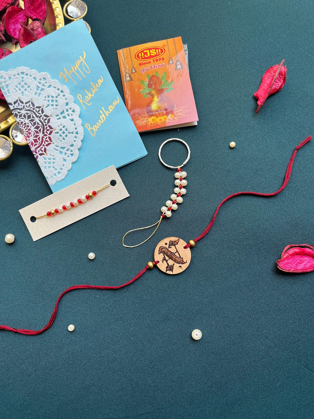 PAYA Reusable 2 in 1 Personalized Initials Handmade Wooden Rakhi + Keyring (Customizable)