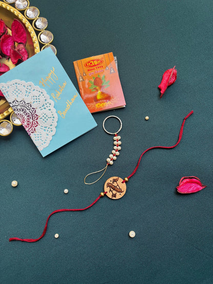 PAYA Reusable 2 in 1 Personalized Initials Handmade Wooden Rakhi + Keyring (Customizable)