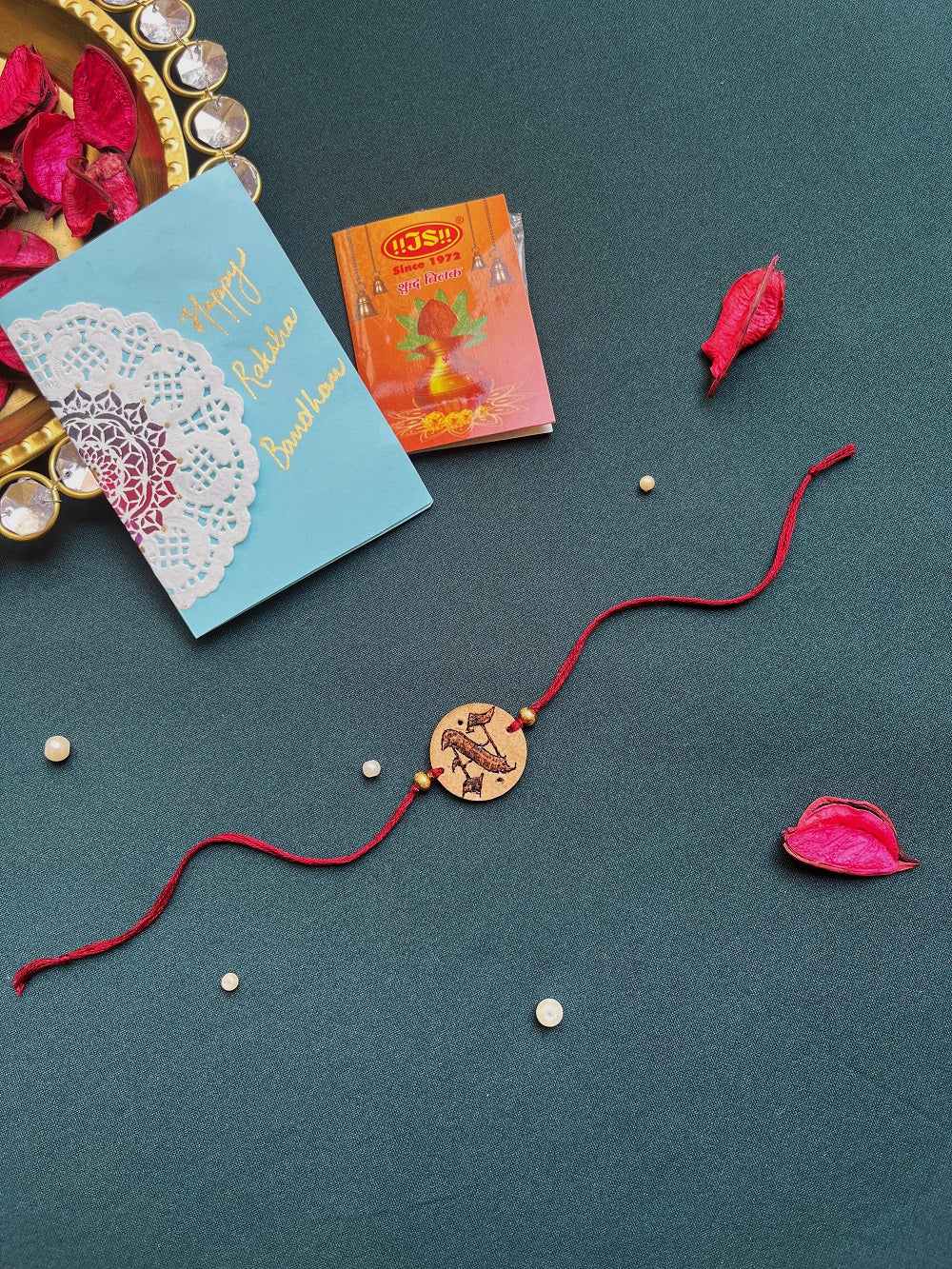 PAYA Reusable 2 in 1 Personalized Initials Handmade Wooden Rakhi + Keyring (Customizable)