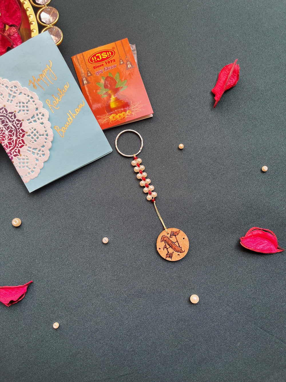 PAYA Reusable 2 in 1 Personalized Initials Handmade Wooden Rakhi + Keyring (Customizable)