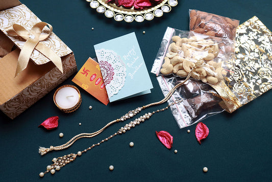 PAYA Round Kundan Rakhi and Lumba / Sister Rakhi Hamper / Gift