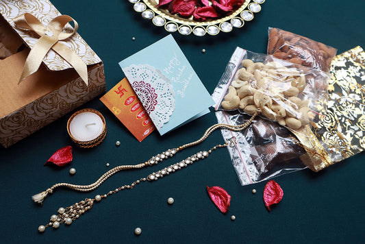 PAYA Classic Kundan / Pearl Rakhi and Lumba / Sister Rakhi Hamper / Gift