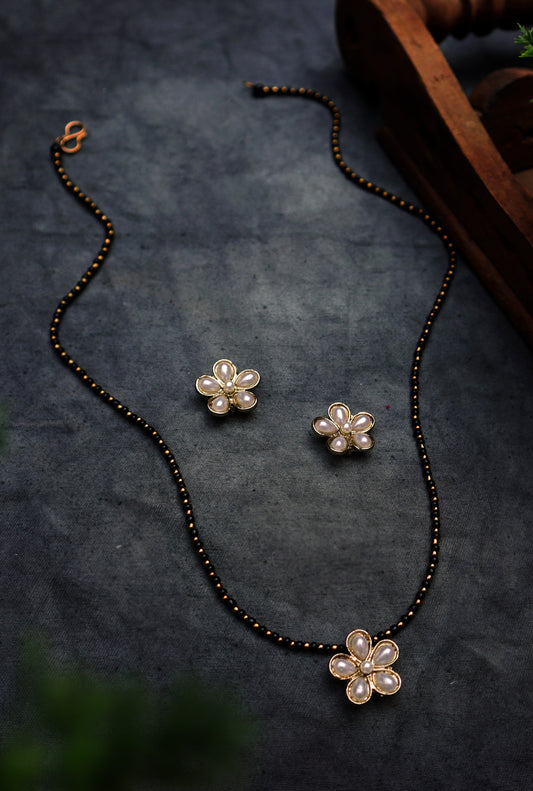 Flower Mangalsutra Necklace Set - Pearl
