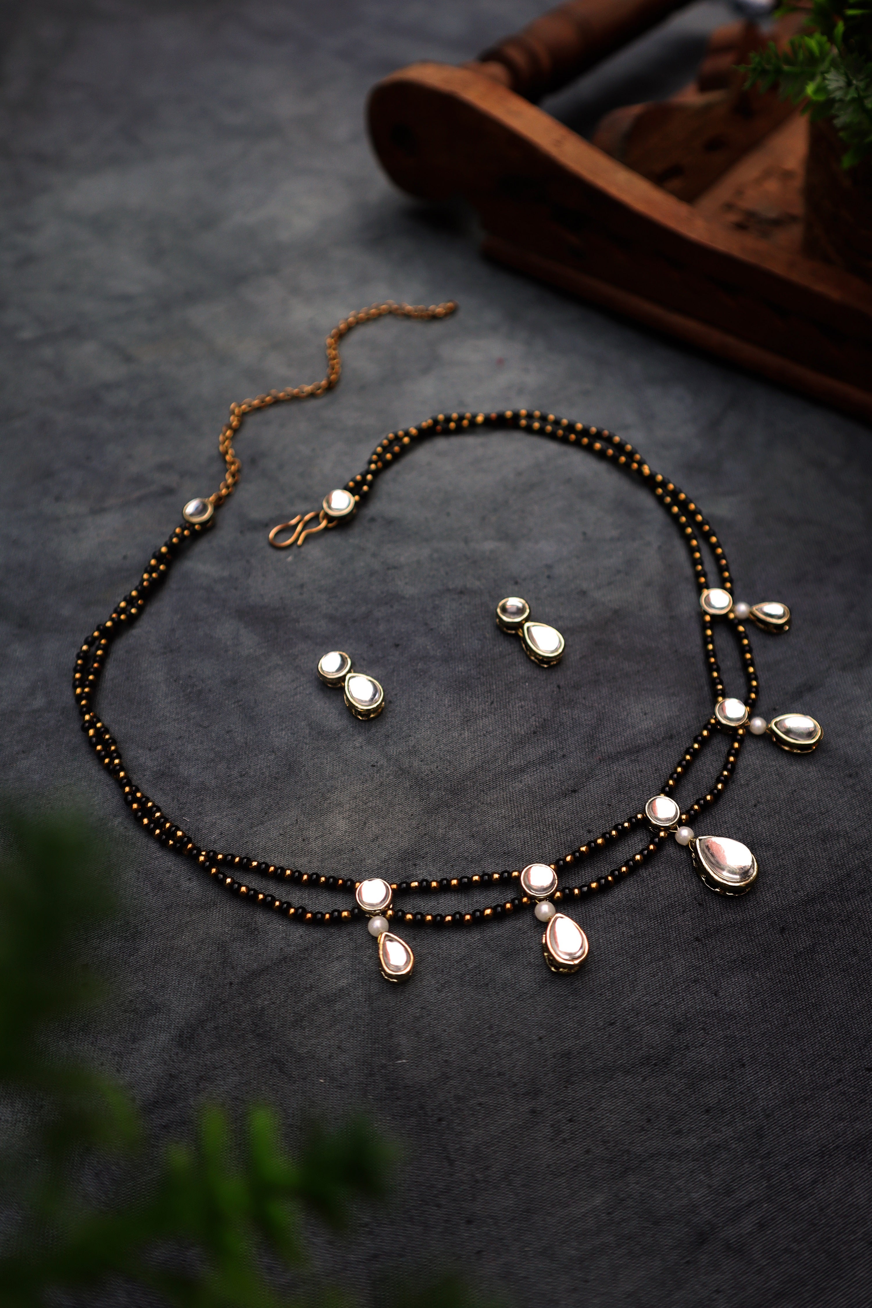 Bracelet - Rose Mangalsutra - Black Bead White Cz - Charm | Gujjadi Swarna  Jewellers