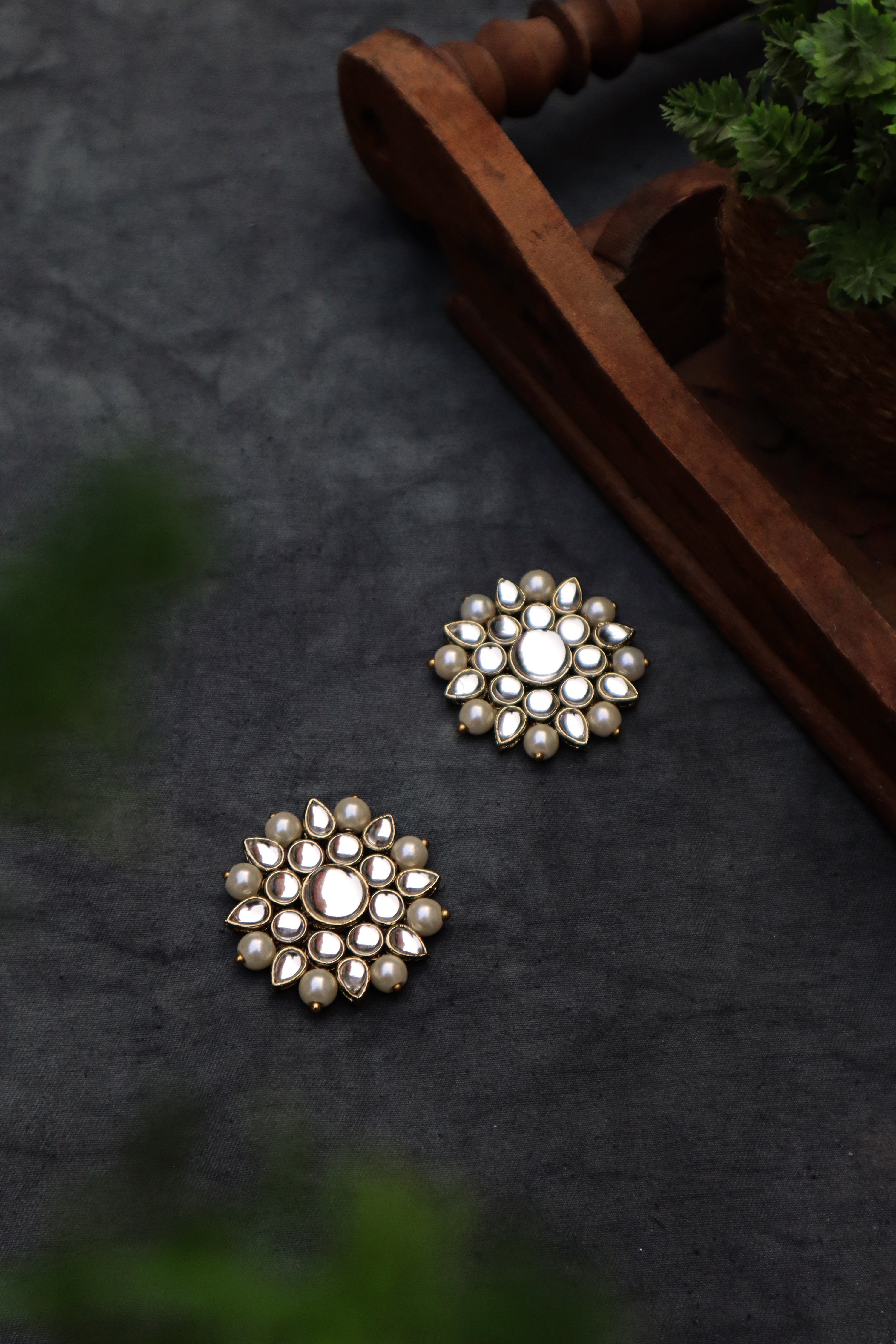 Gold-Plated Pearls And Stone Studded Round Shape Large Stud Earrings –  Priyaasi