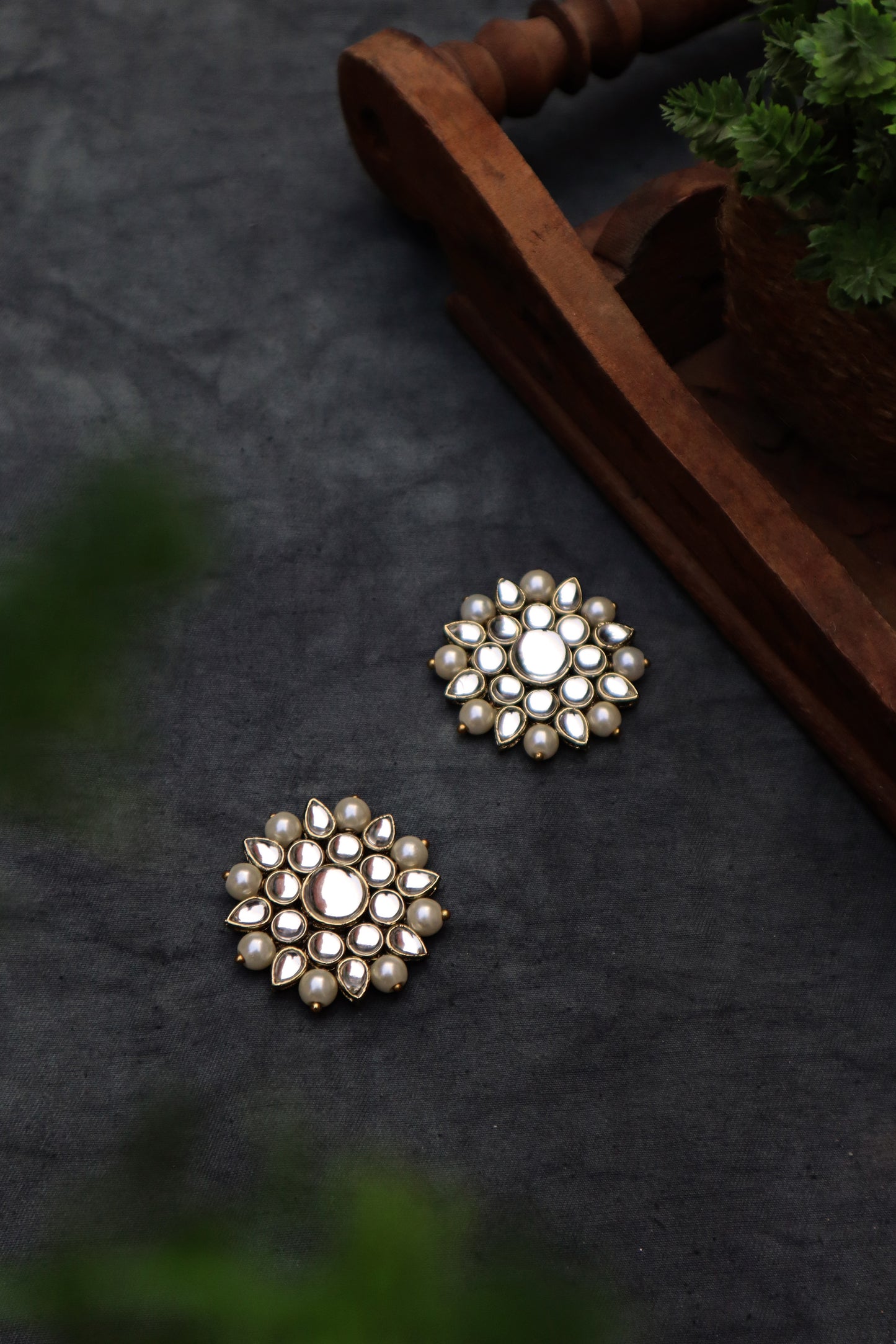 Kundan and Pearl Big Round Studs