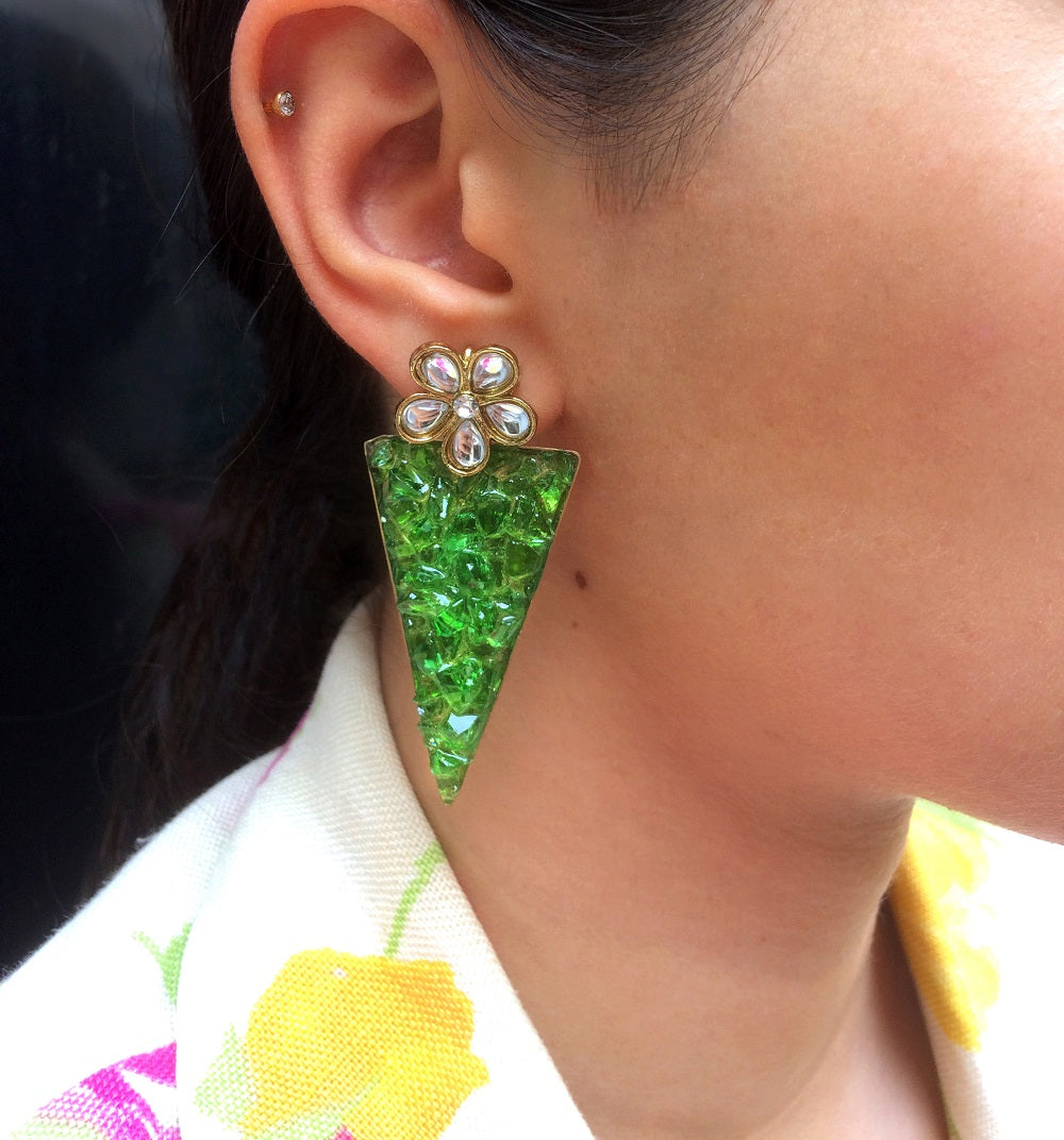 Green Glass Dangler Earrings