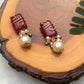 Marsala Stone and Pearl Stud Earrings