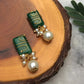 Emerald Stone and Pearl Stud Earrings