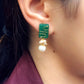 Emerald Stone and Pearl Stud Earrings