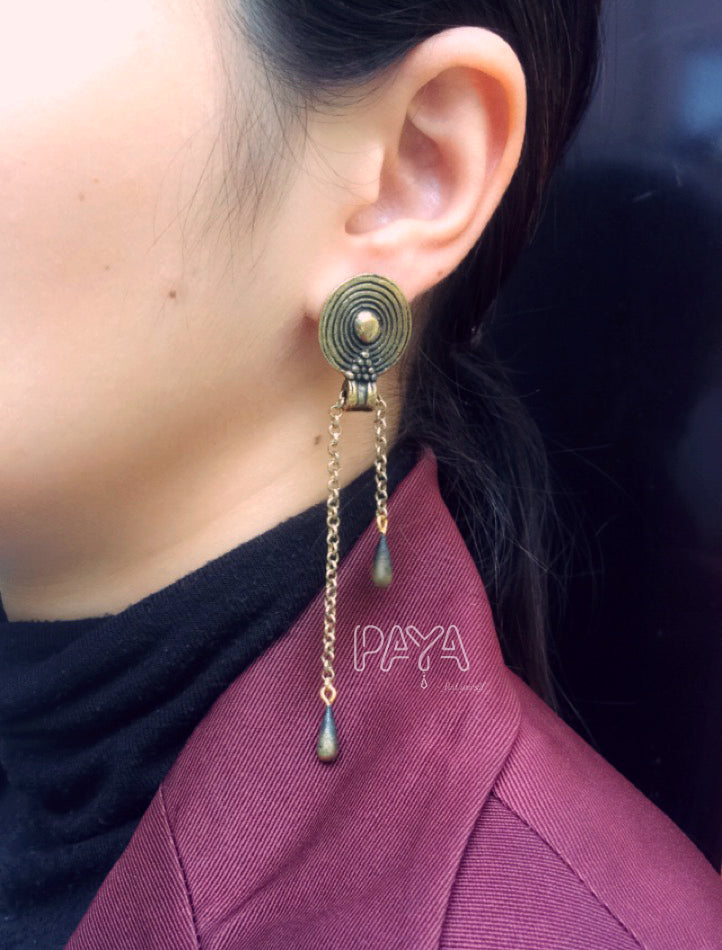 Golden Long Earrings | Chains | Pearl Danglers – Tribal Zone