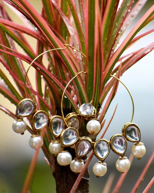 Pearl and Kundan Hoop Earrings