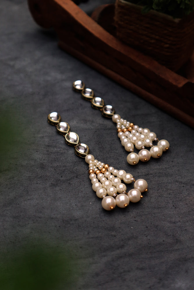 Pearl Tassel and Kundan Dangler Earrings