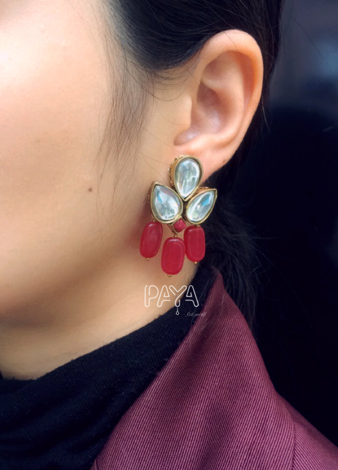 Red Stone and Kundan Dangler Earrings