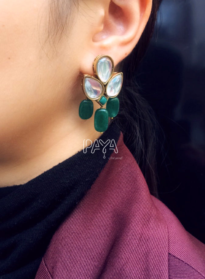 Emerald Stone and Kundan Dangler Earrings