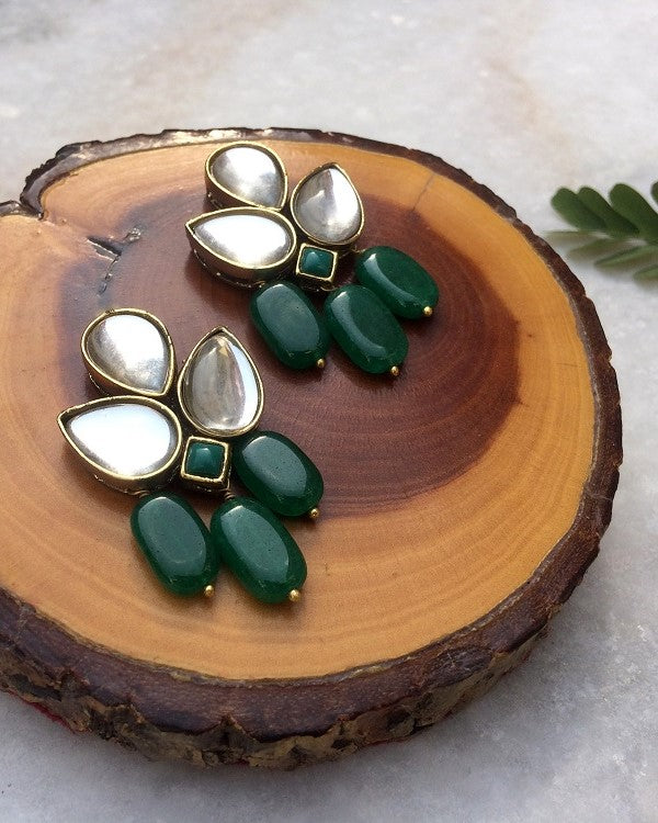 Emerald Stone and Kundan Dangler Earrings