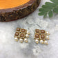 Brown Resin Stone and Pearl Stud Earrings