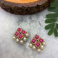 Dark Pink Resin Stone and Pearl Stud Earrings