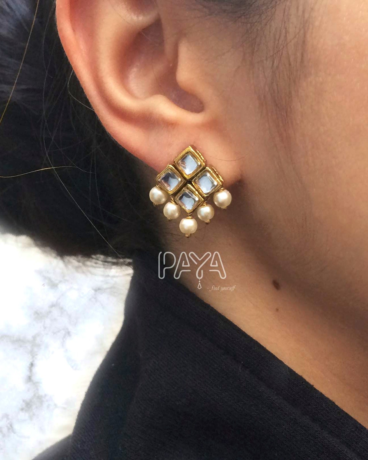 Kundan and Pearl Stud Earrings