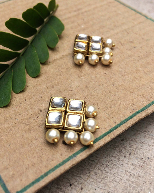 Kundan and Pearl Stud Earrings