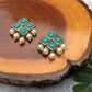 Light Blue Resin Stone and Pearl Stud Earrings