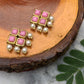 Light Pink Resin Stone and Pearl Stud Earrings