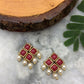 Red Resin Stone and Pearl Stud Earrings