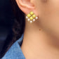 Yellow Resin Stone and Pearl Stud Earrings