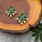 Green Resin Stone and Pearl Stud Earrings