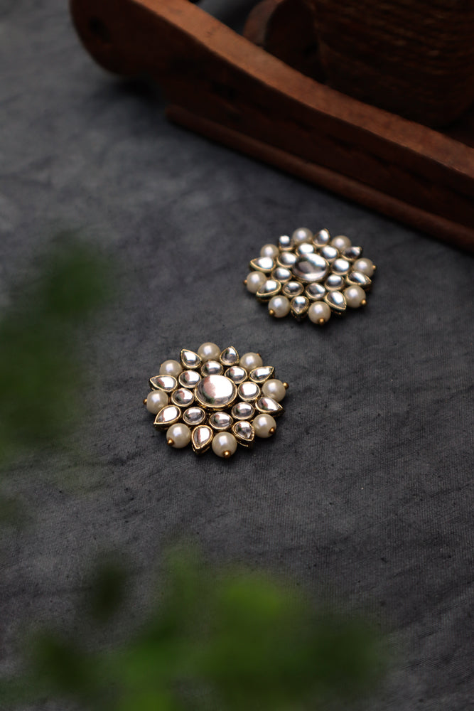 Kundan and Pearl Big Round Studs