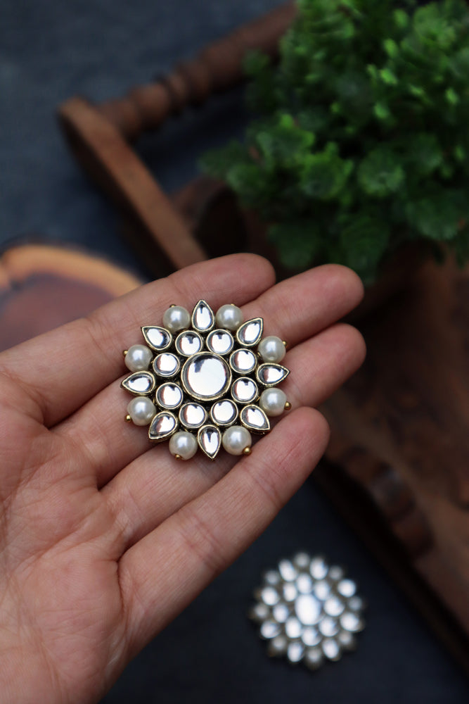 Kundan and Pearl Big Round Studs