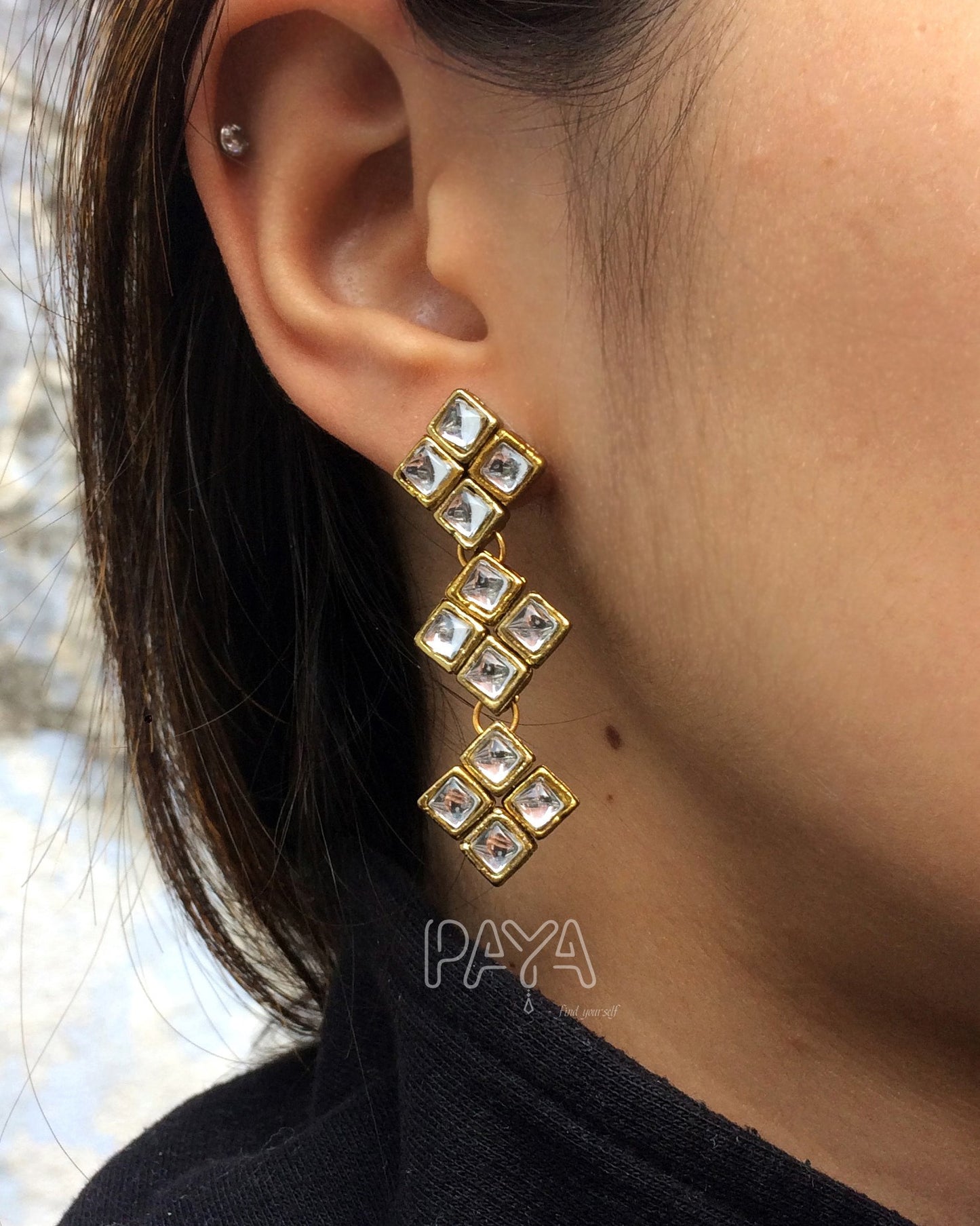 Square Kundan Dangler Earrings