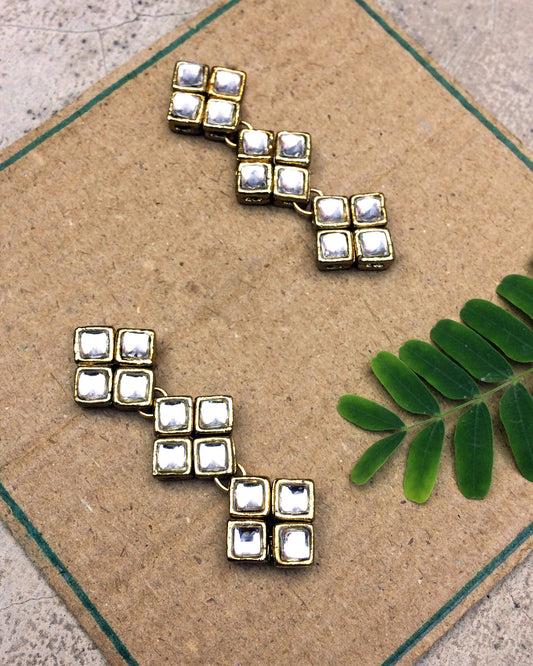 Square Kundan Dangler Earrings