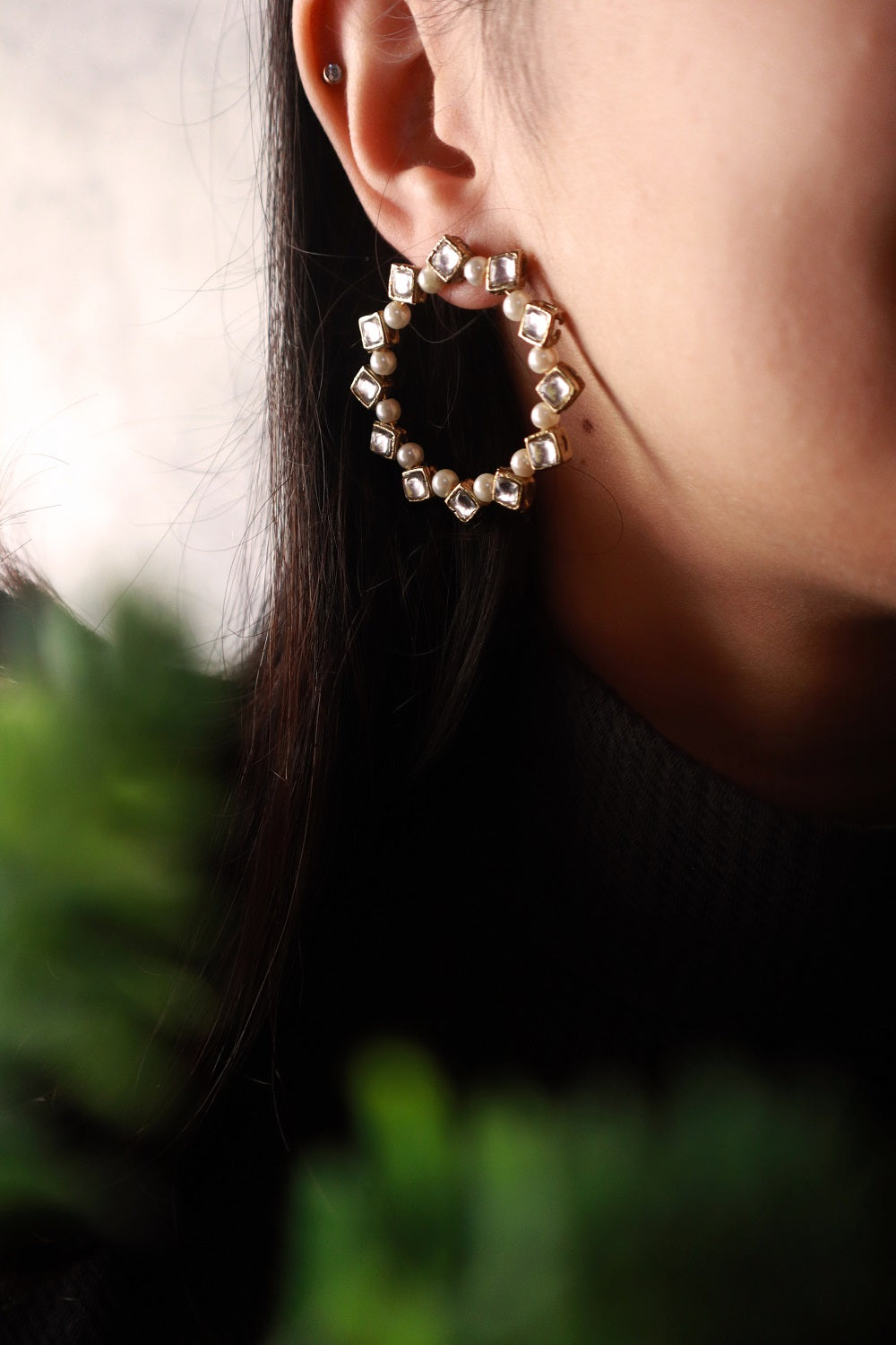 Pearl and Kundan Hoops