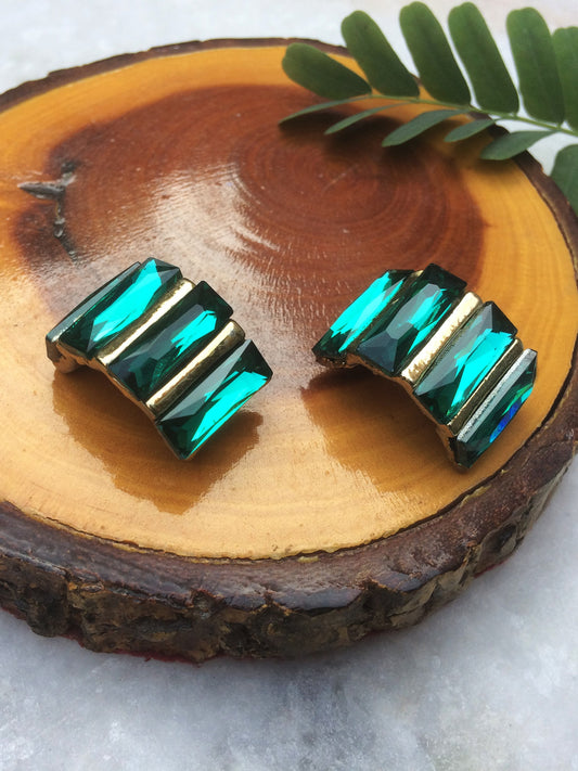 Emerald Crystal Half Moon Studs