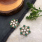 Green Stones and Kundan Small Round Studs